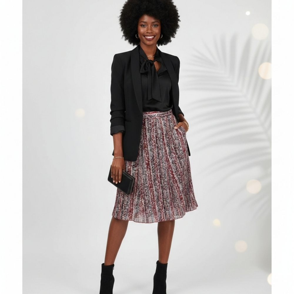 EMMA  JAMES womens 12 red floral accordian pleat flare skirt